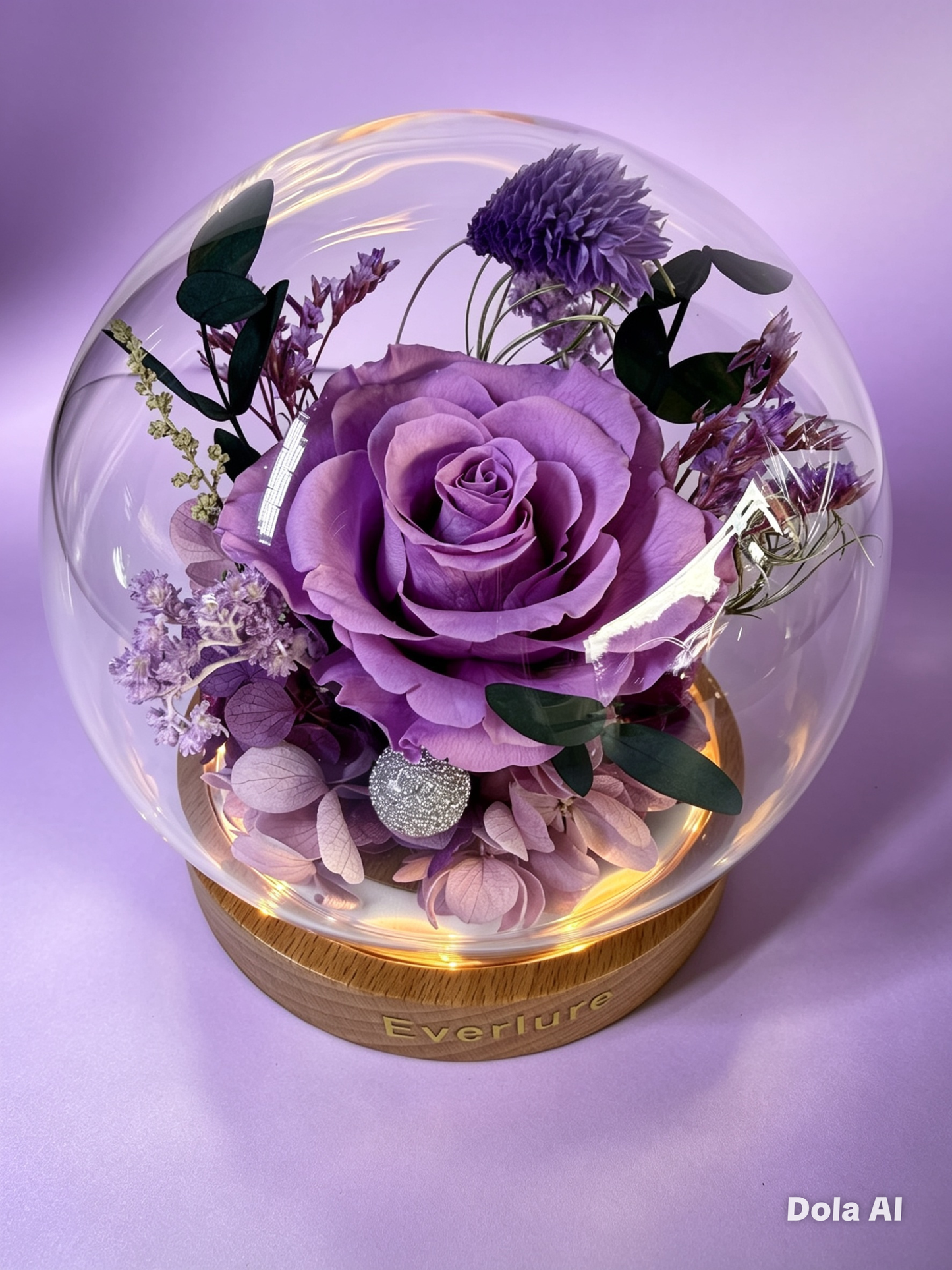 Everlure Eternal Rose Glass Globe with LED Light – Preserved Flower Gift Decor