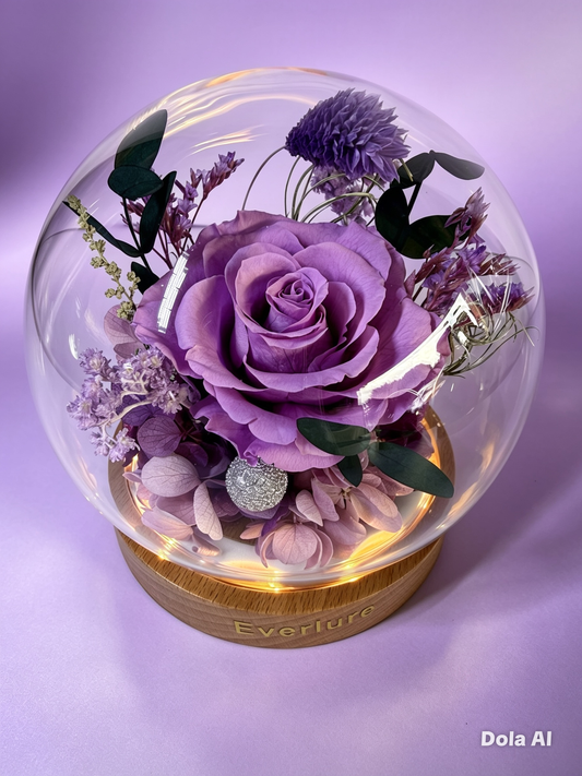 Everlure Eternal Rose Glass Globe with LED Light – Preserved Flower Gift Decor