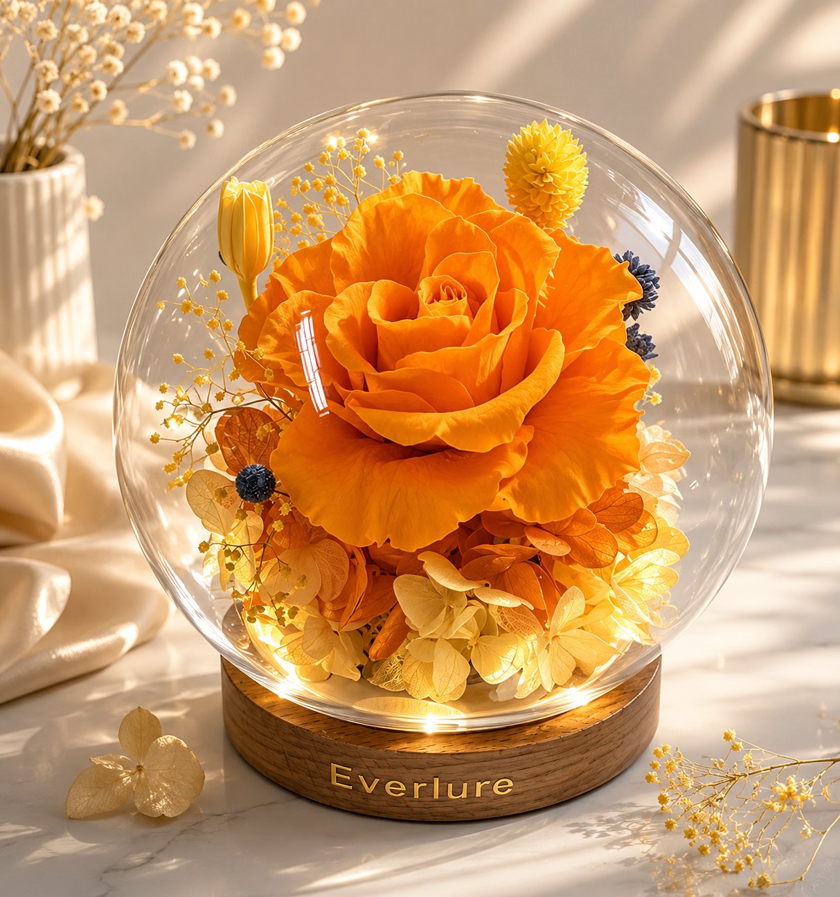 Everlure Eternal Rose Glass Globe with LED Light – Preserved Flower Gift Decor