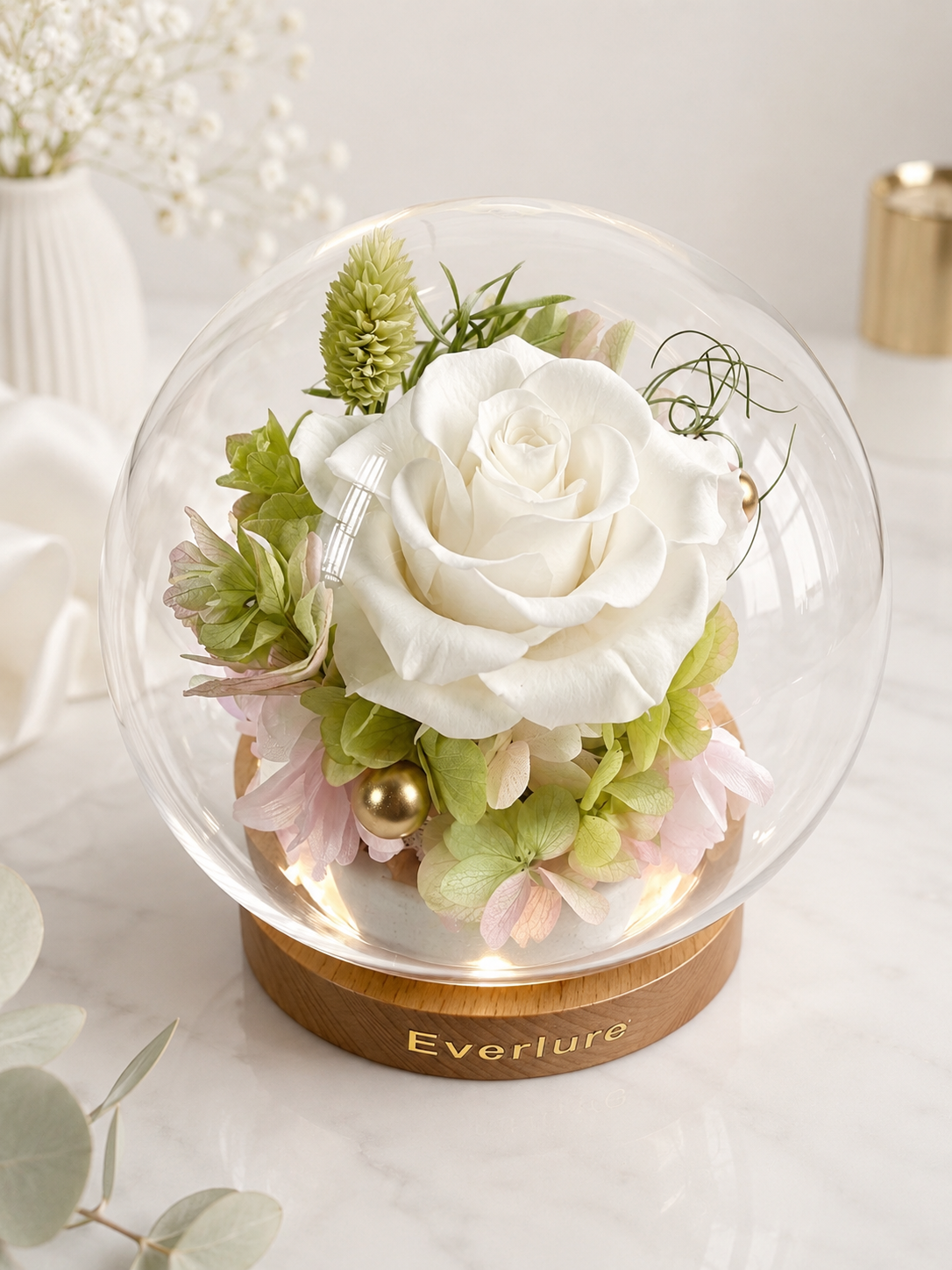 Everlure Eternal Rose Glass Globe with LED Light – Preserved Flower Gift Decor