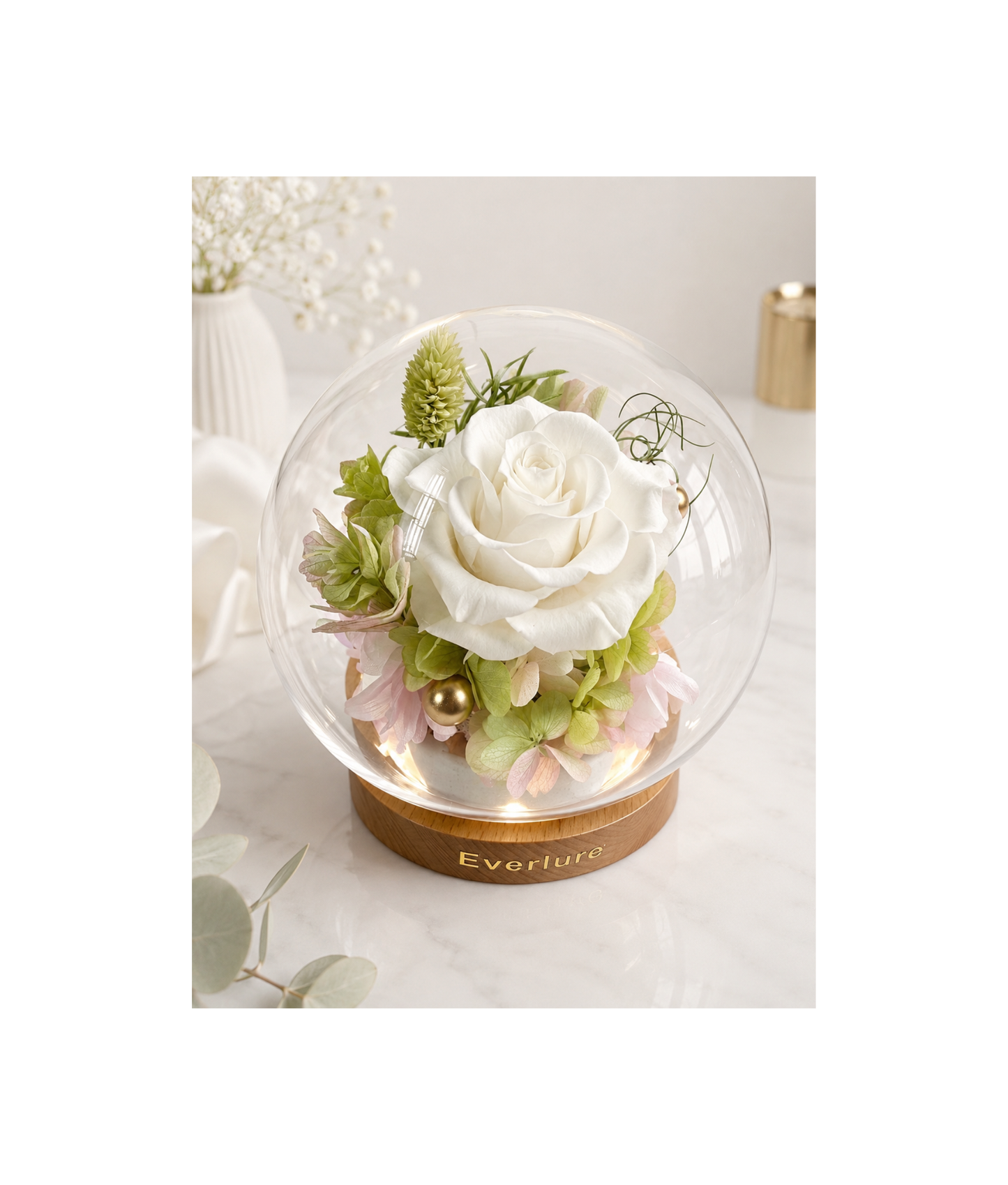 Everlure Eternal Rose Glass Globe with LED Light – Preserved Flower Gift Decor