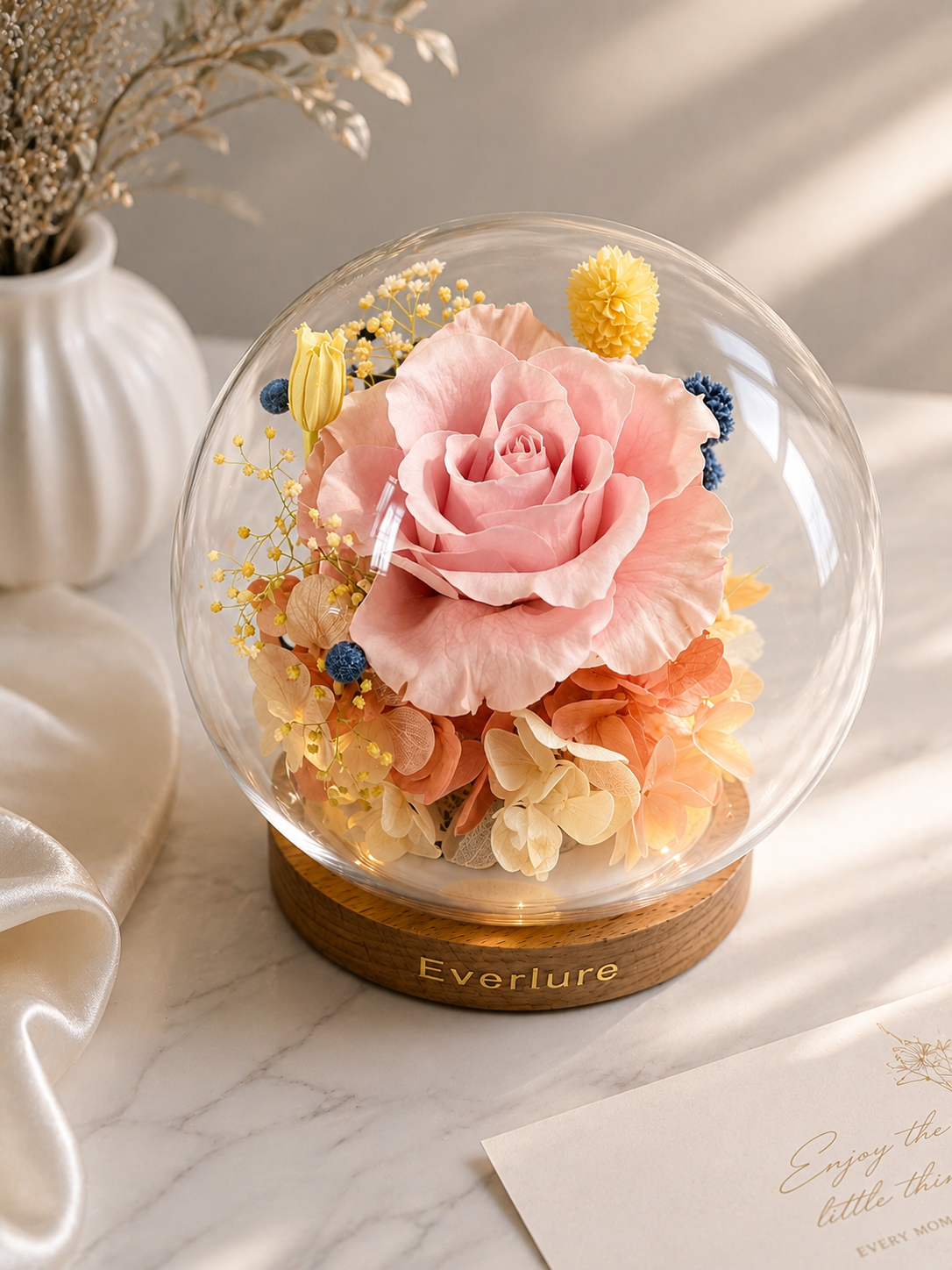 Everlure Eternal Rose Glass Globe with LED Light – Preserved Flower Gift Decor