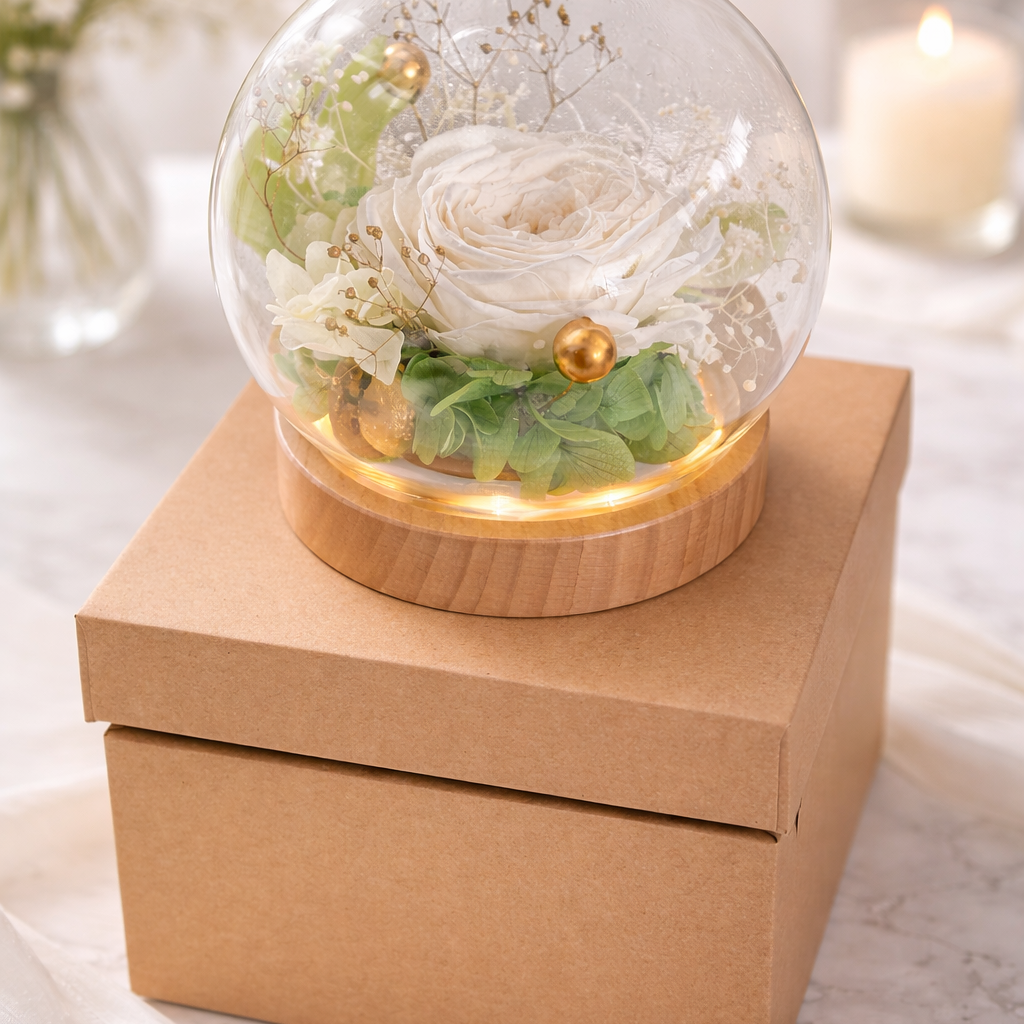 Preserved flower glass dome table lamp